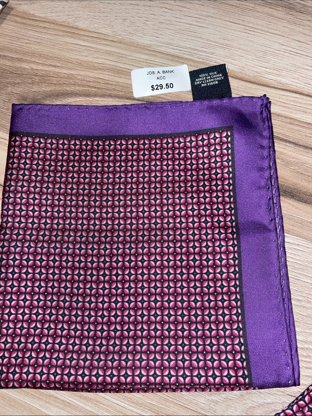 Jos. A. Bank Purple and Pink Geometric Silk Pocket Square